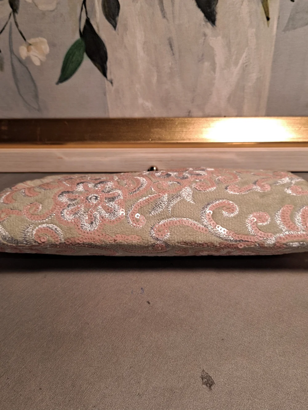 Daughters Of The American Revolution Vintage Sequin Floral Pink Green Silver Bag